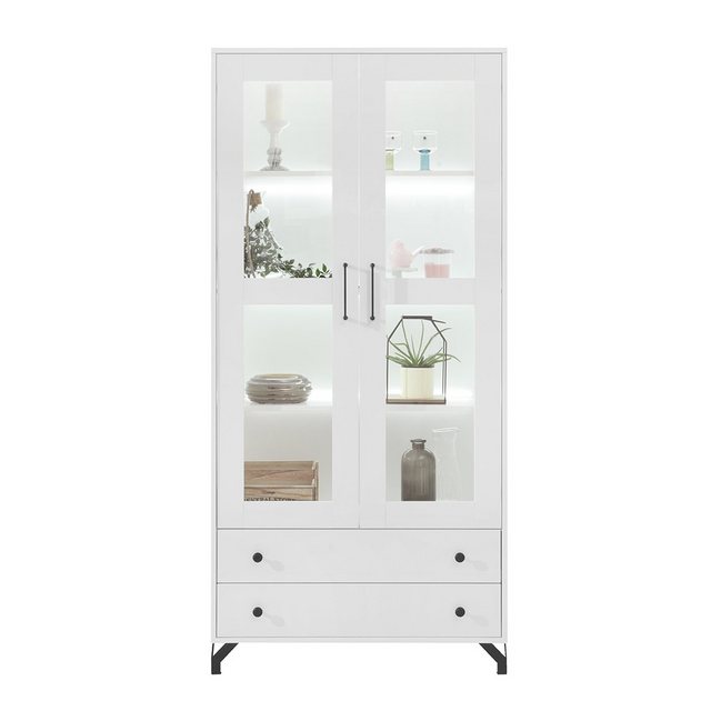 Lomadox Stauraumschrank BEND-133 Standvitrine Vitrine weiß modern mit Beleu günstig online kaufen