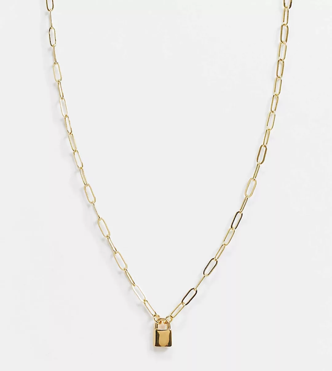 ASOS DESIGN – In 14 Kt vergoldete Halskette mit kleinem Schlossanhänger günstig online kaufen