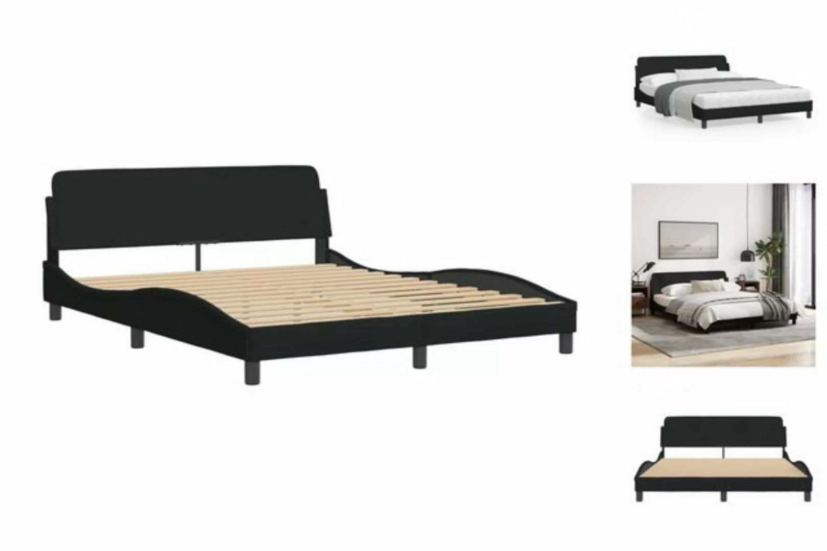 vidaXL Bettgestell Bettgestell mit Kopfteil Schwarz 160x200 cm Stoff Bett B günstig online kaufen