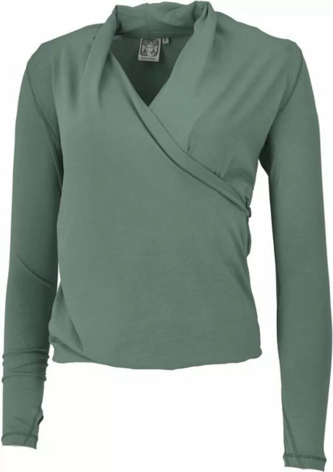 Guru-Shop Longsleeve Langarmshirt im Wickellook mit Daumenloch,.. alternati günstig online kaufen