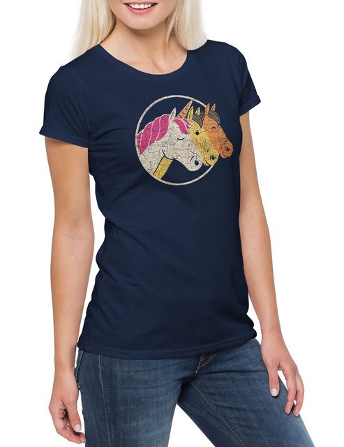 Urban Backwoods Print-Shirt Unicorn & Horses Damen T-Shirt Einhorn Regenbog günstig online kaufen