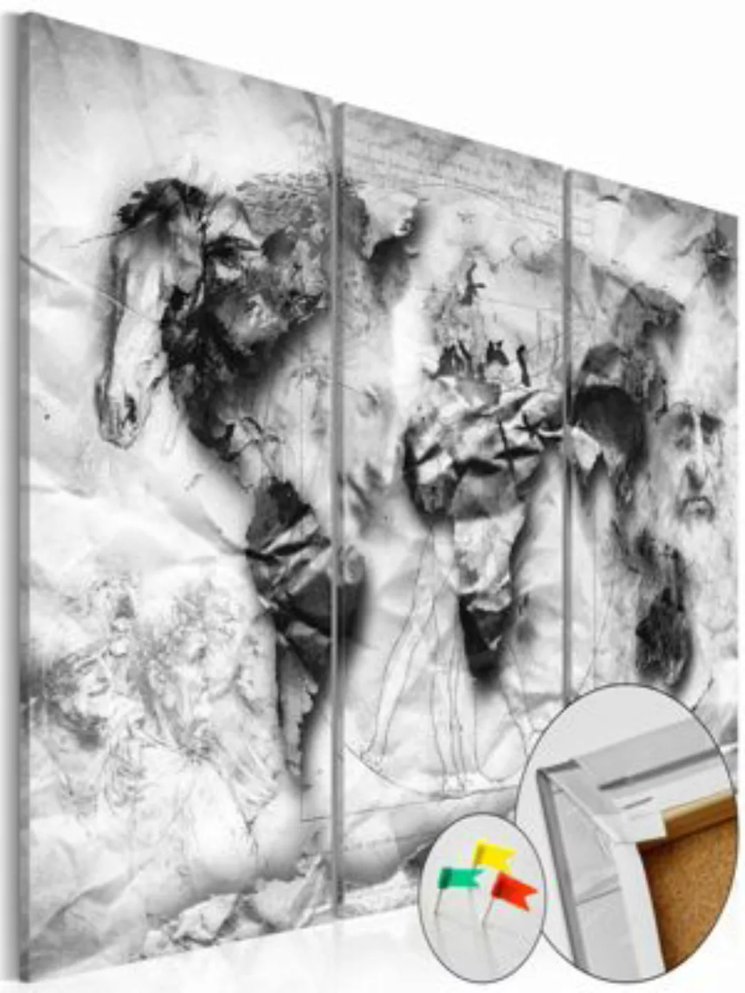 artgeist Pinnwand Bild World's Design [Cork Map] grau Gr. 60 x 40 günstig online kaufen