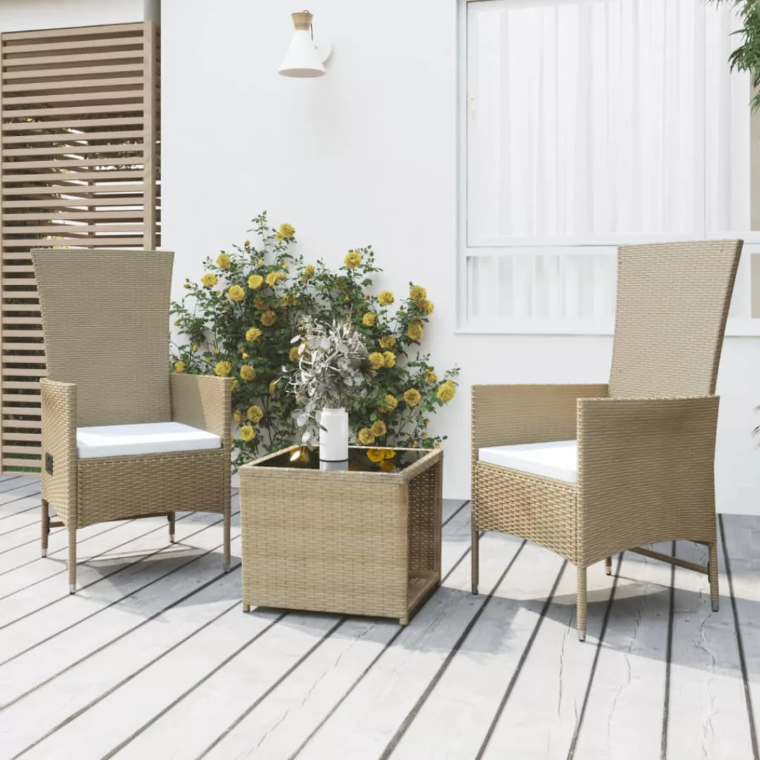 Vidaxl 3-tlg. Garten-lounge-set Beige Poly Rattan & Stahl günstig online kaufen