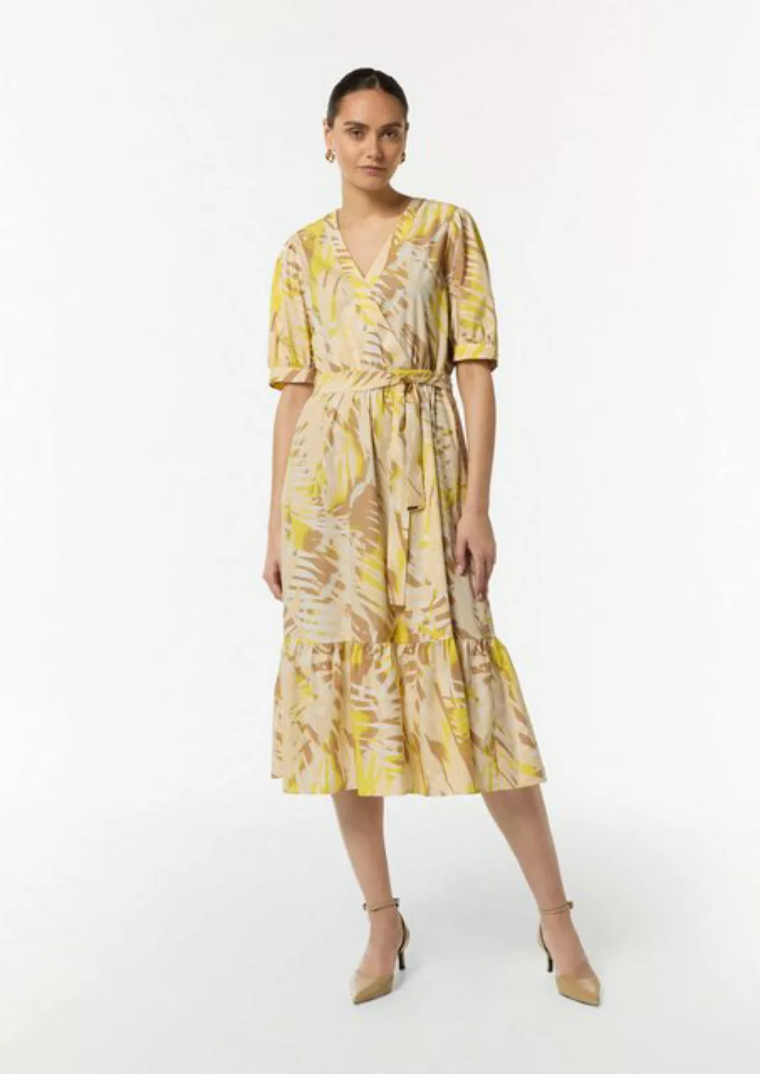 Comma Maxikleid Baumwoll-Kleid mit Puff-Ärmeln Raffung, Teilungsnähte günstig online kaufen