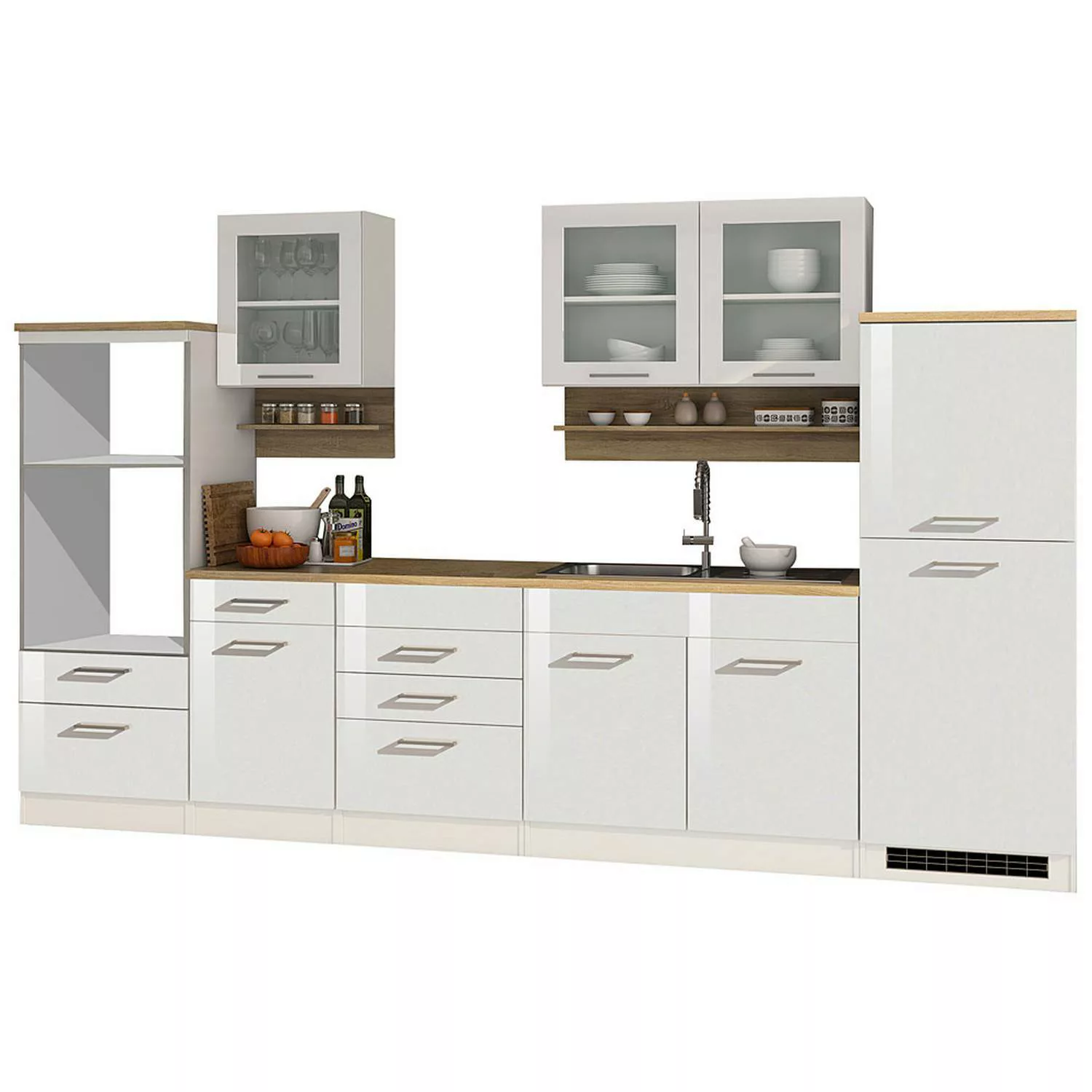 Küchenzeile 330 cm weiß MARANELLO-03 , Weiß Hochglanz, ohne E-Geräte B x H günstig online kaufen