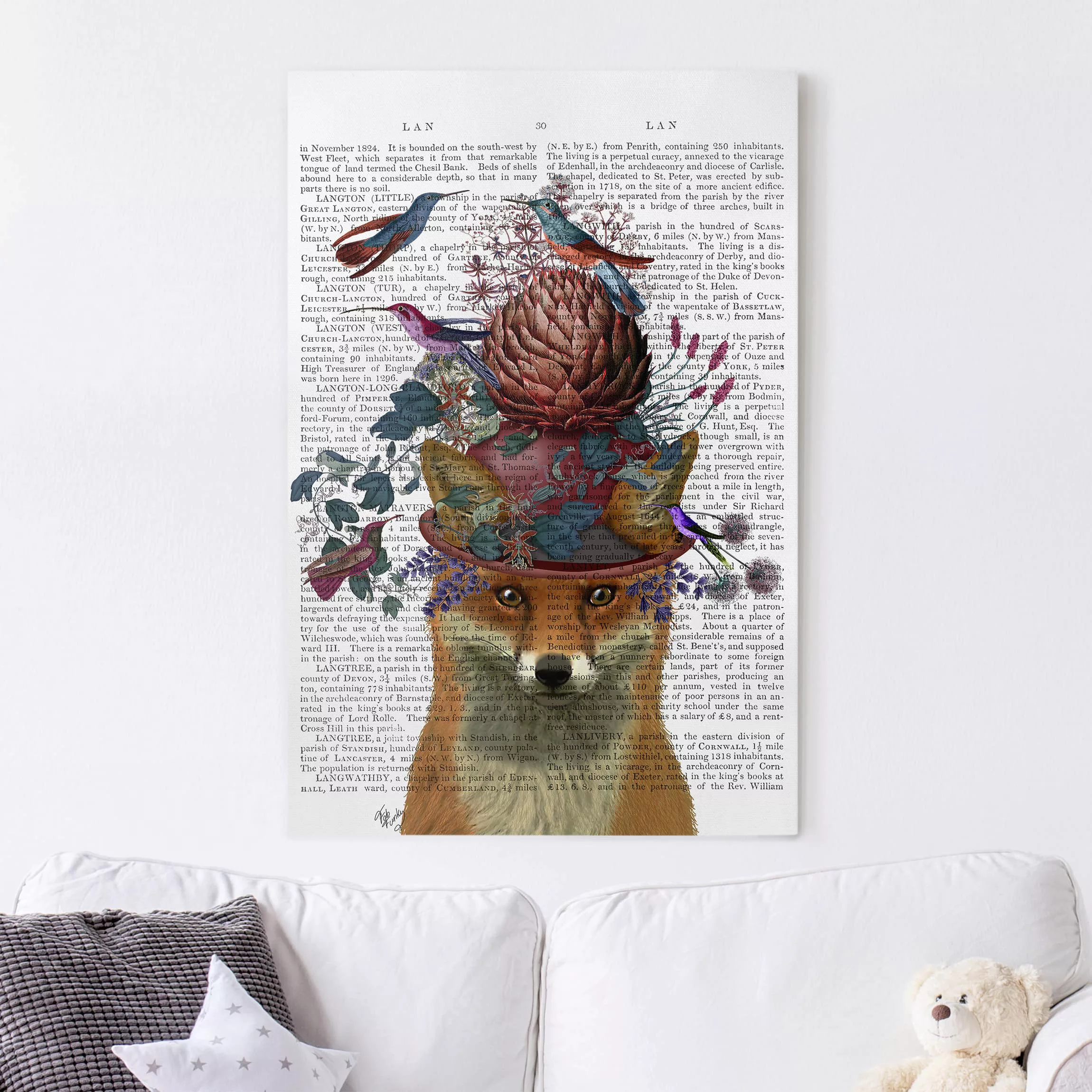 Leinwandbild Tiere - Hochformat Vogelfänger - Fuchs mit Artischocke günstig online kaufen