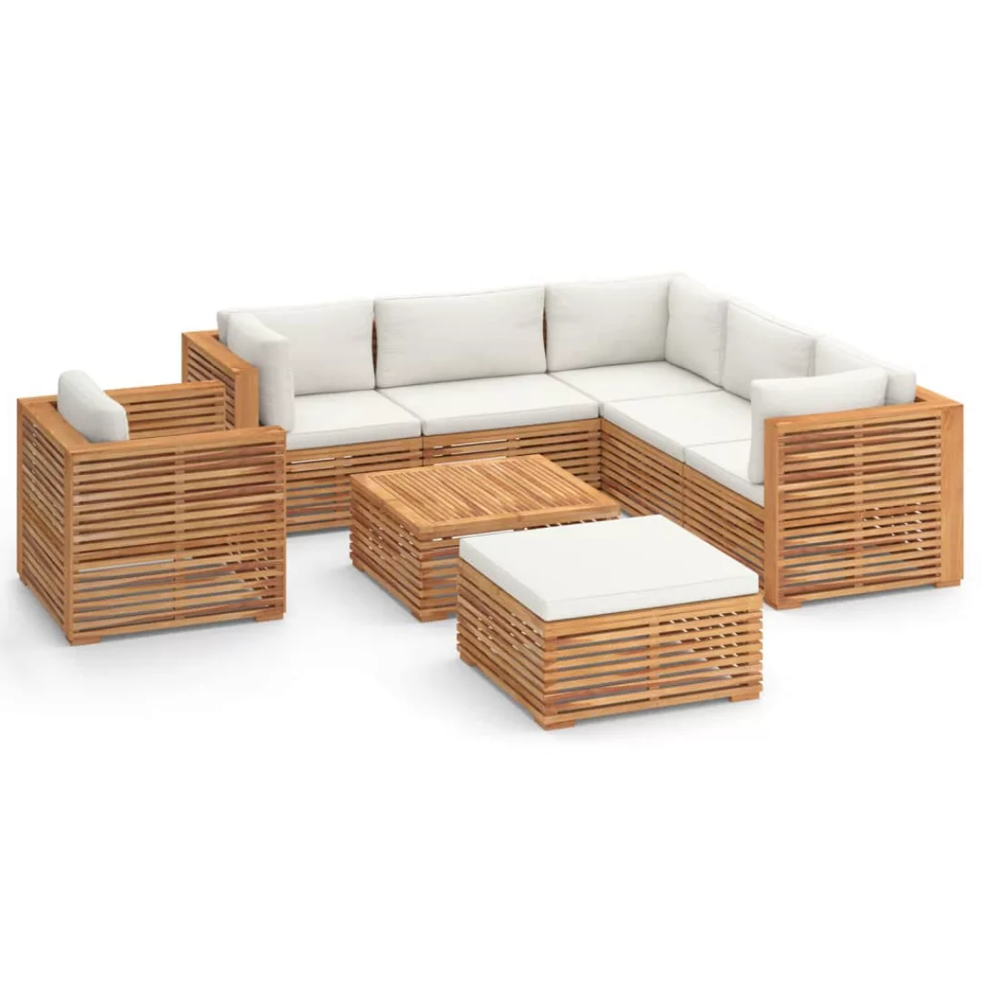 8-tlg. Garten-lounge-set Mit Creme Kissen Massivholz Teak günstig online kaufen