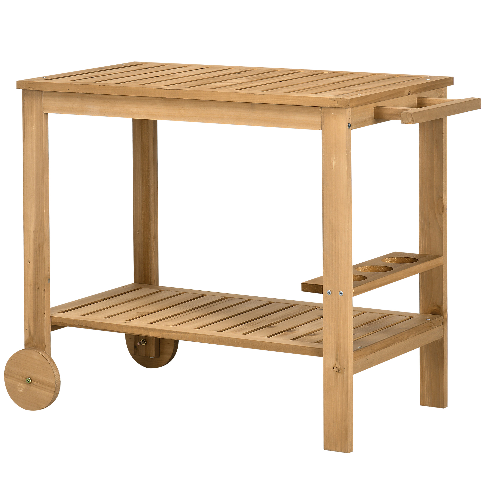 Outsunny Gartenwagen für Plancha-Grill aus Holz mit Handgriff, 2 Tabletts u günstig online kaufen