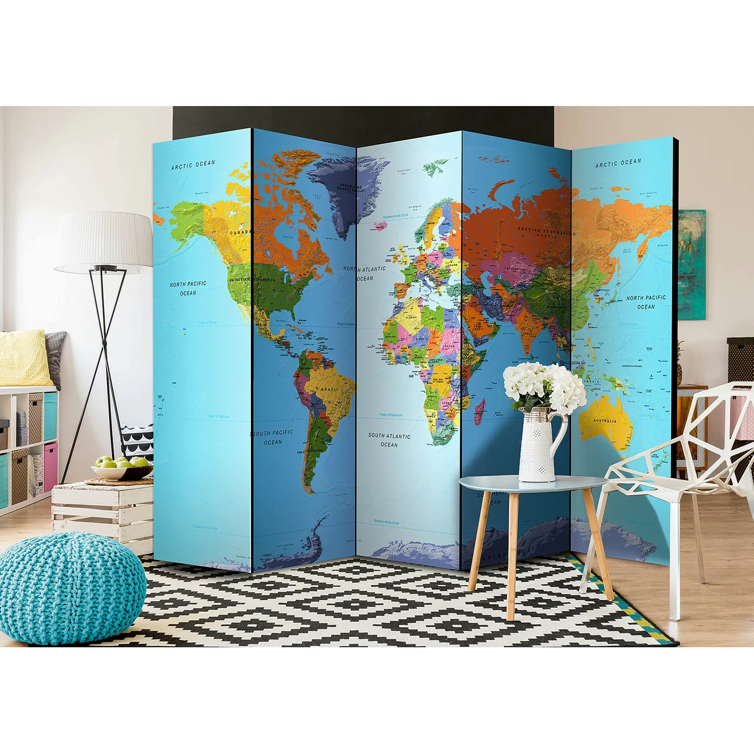 home24 Paravent Colourful Geography günstig online kaufen