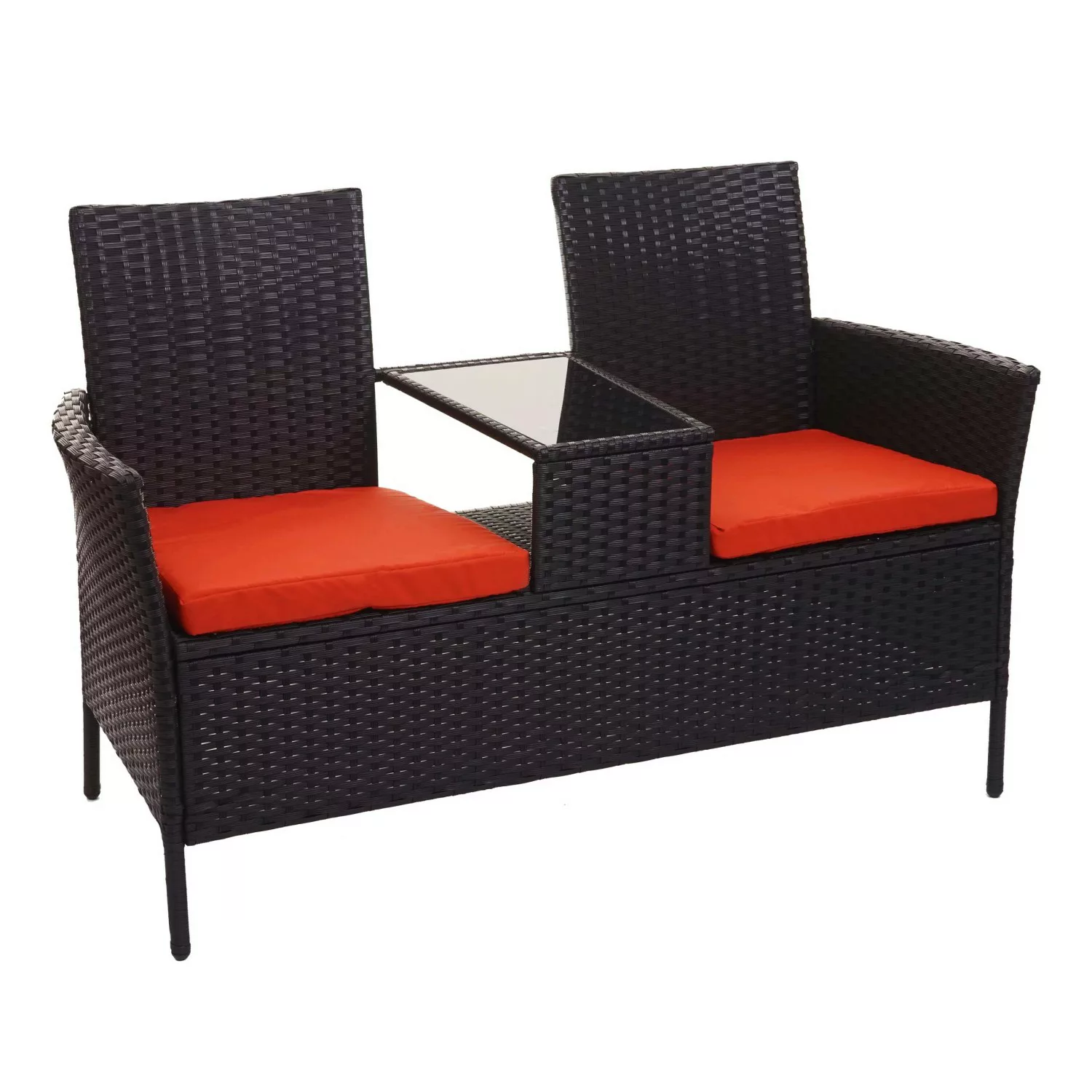 MCW Poly-Rattan Sitzbank mit Tisch E24 Schwarz Kissen Terracotta günstig online kaufen