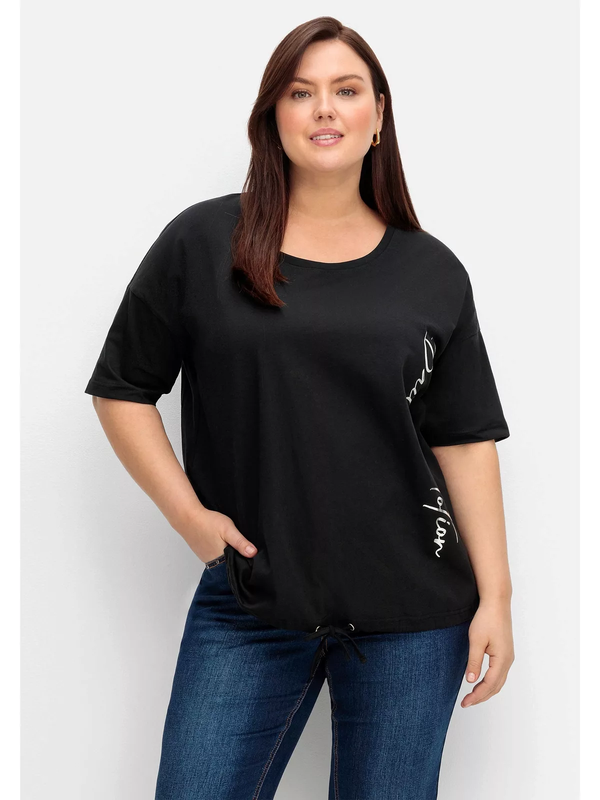 Sheego T-Shirt "Große Größen", mit Tunnelzug und seitlichem Schriftzug günstig online kaufen