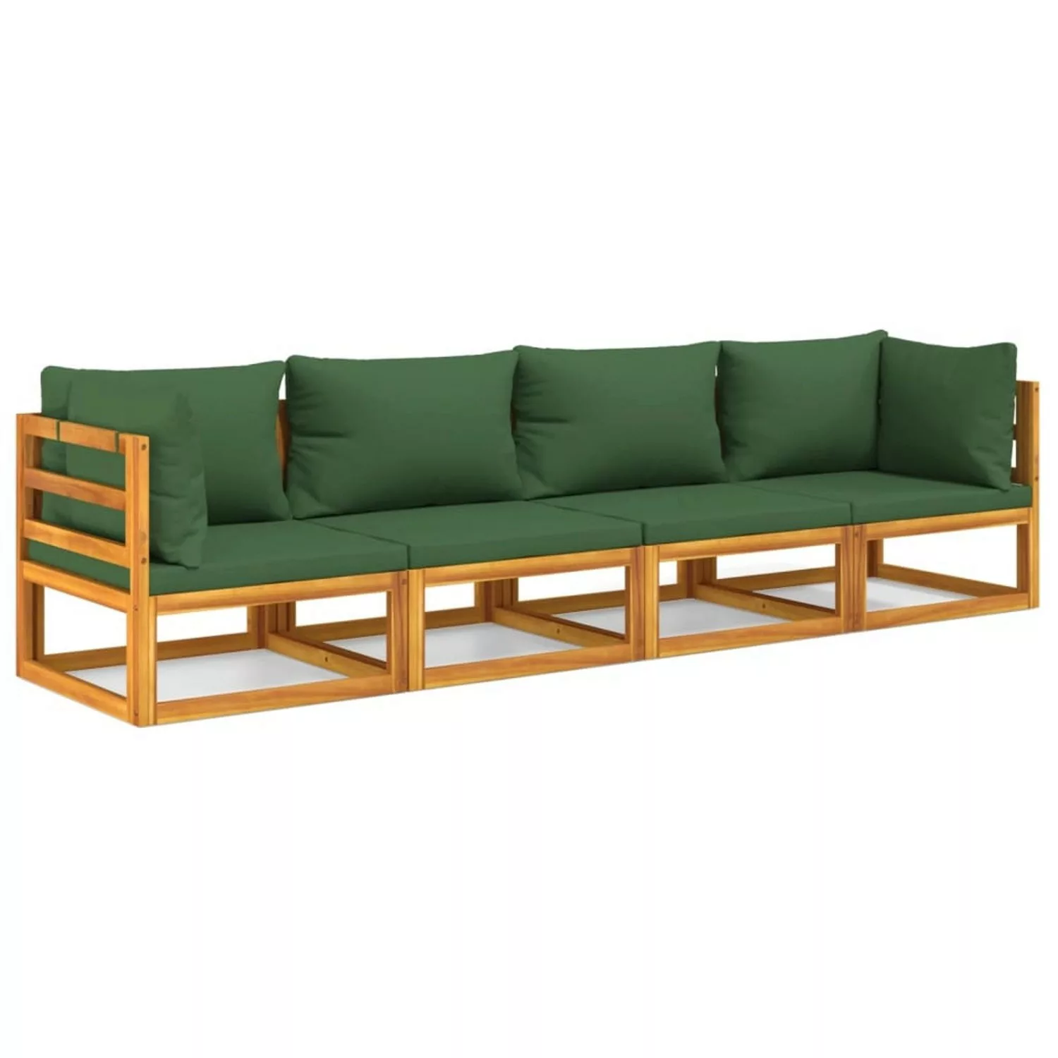 Vidaxl 4-tlg. Garten-lounge-set Mit Grünen Kissen Massivholz günstig online kaufen