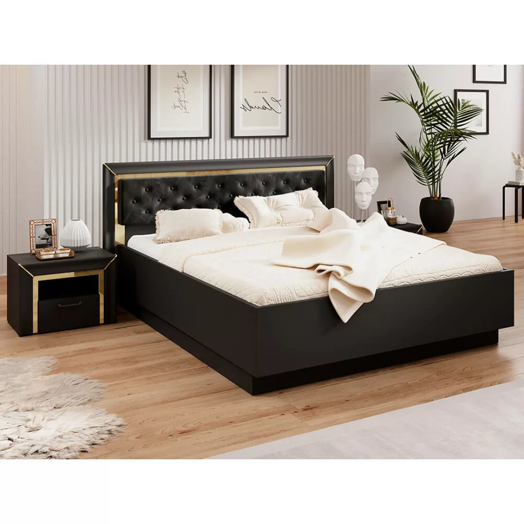 Schlafzimmer Set 3-teilig ASERI-83 mit Bett 160x200 in schwarz matt günstig online kaufen