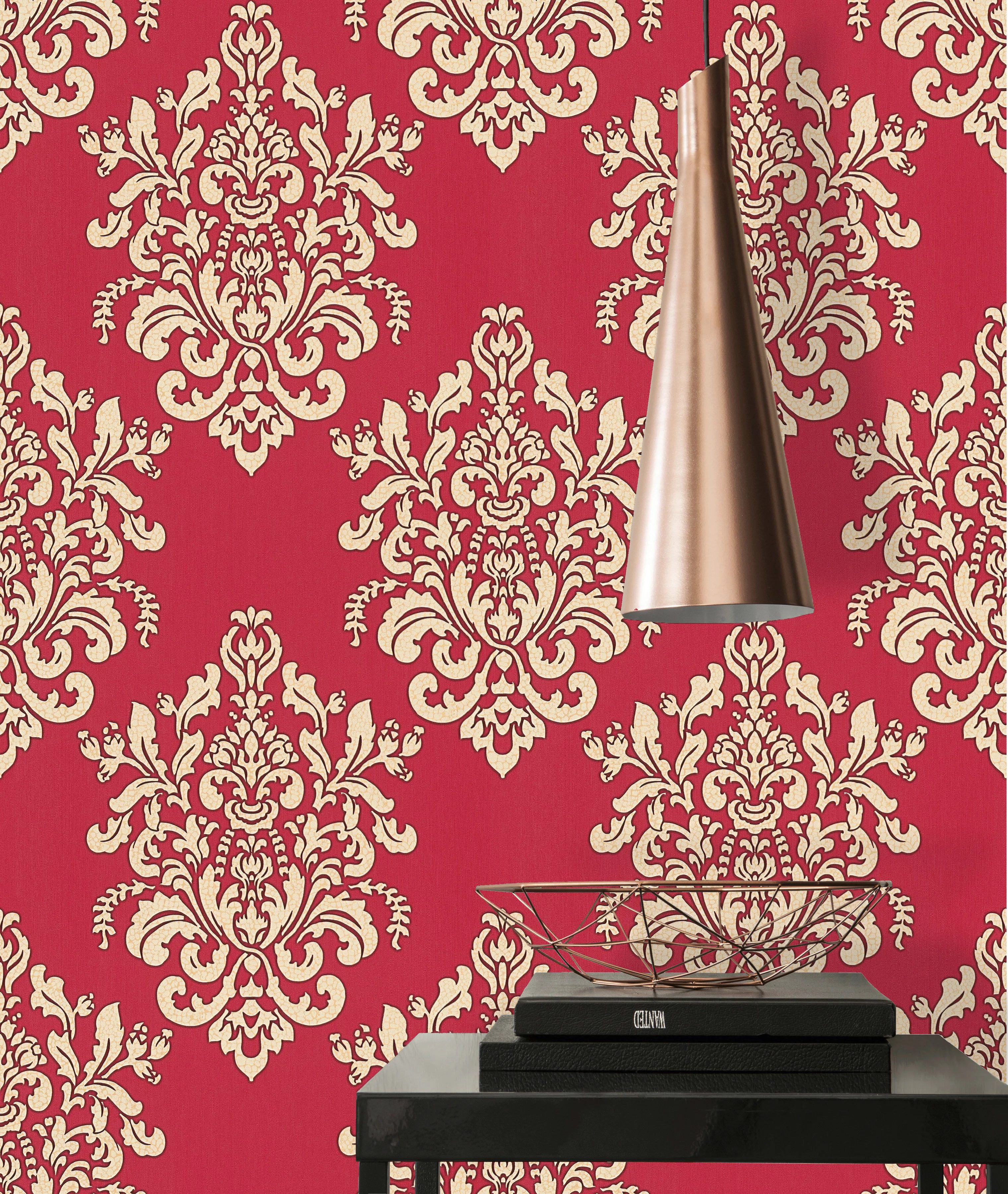 Bricoflor Rote Barock Tapete Elegante Vlies Barocktapete in Rot Weiß für Sc günstig online kaufen