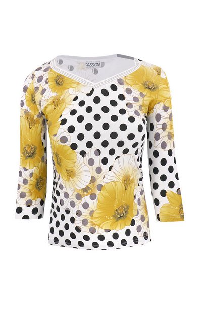 Passioni T-Shirt in Gelb mit Polka-Dots und Blumenmuster günstig online kaufen