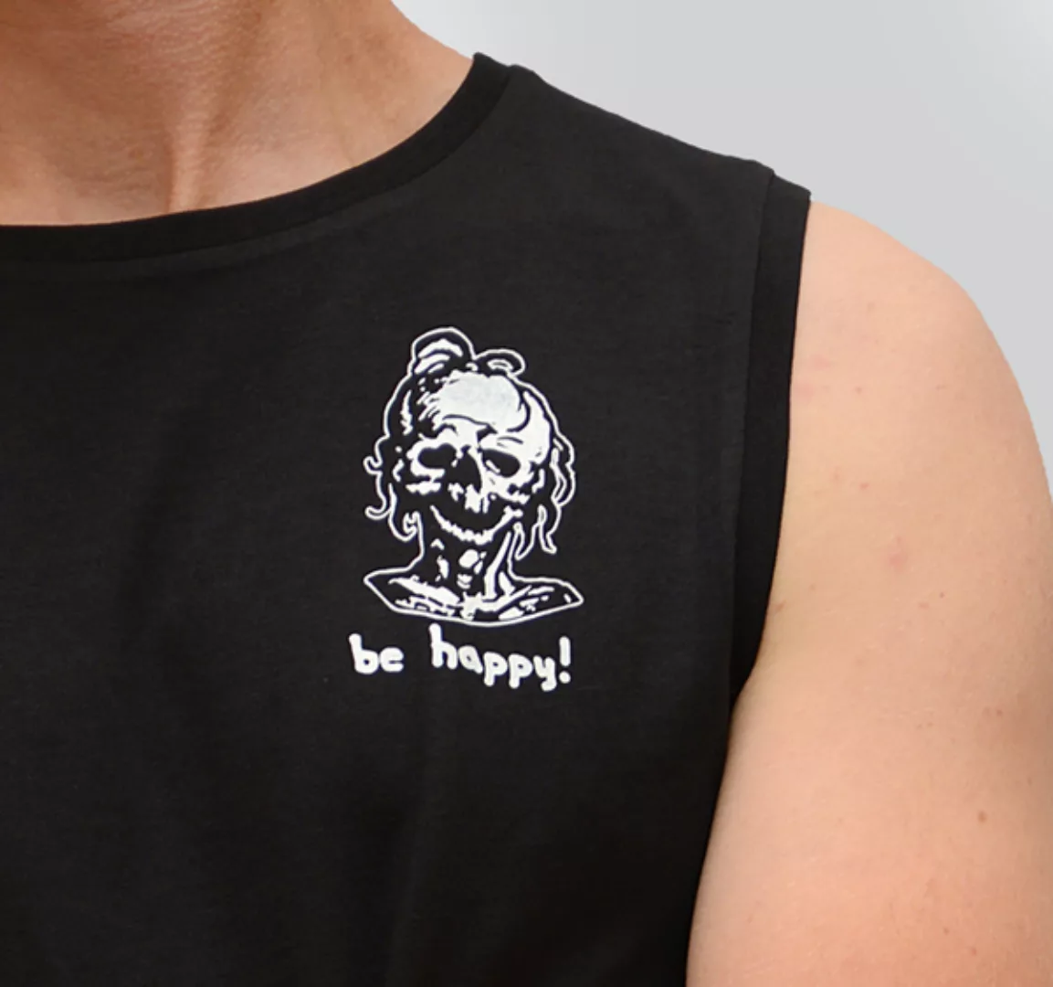 Herren T-shirt Ohne Ärmel, Be Happy!, Schwarz günstig online kaufen