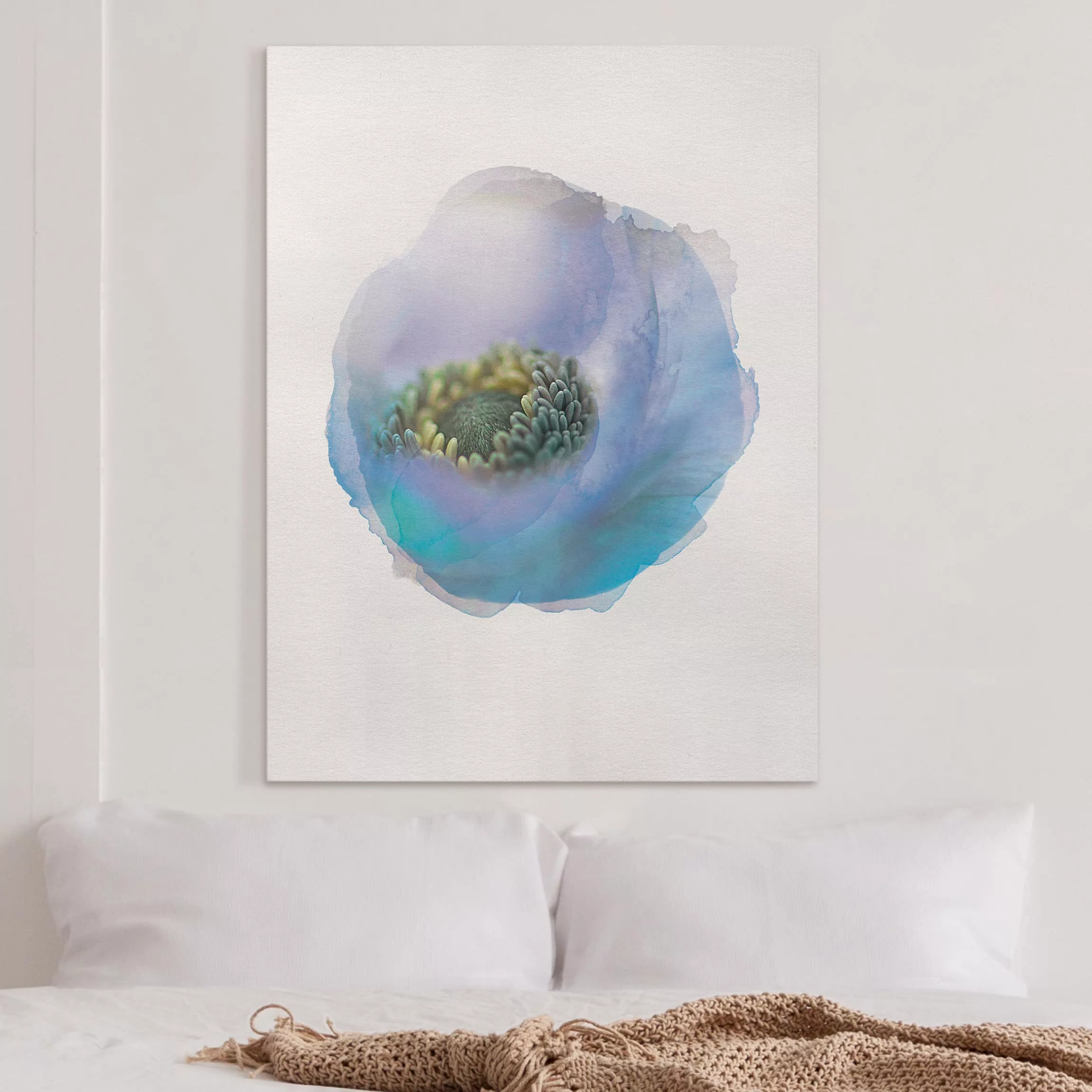 Leinwandbild Blumen - Hochformat Wasserfarben - Anemone auf dem Fluss günstig online kaufen