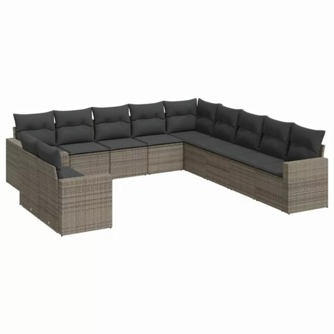 vidaXL Sofaelement 11-tlg. Garten-Sofagarnitur mit Kissen Grau Poly Rattan günstig online kaufen