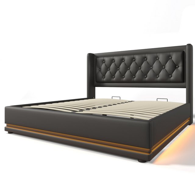 Rutaqian Stauraumbett Polsterbett Doppelbett mit LED Luxuriöses Design, (1- günstig online kaufen