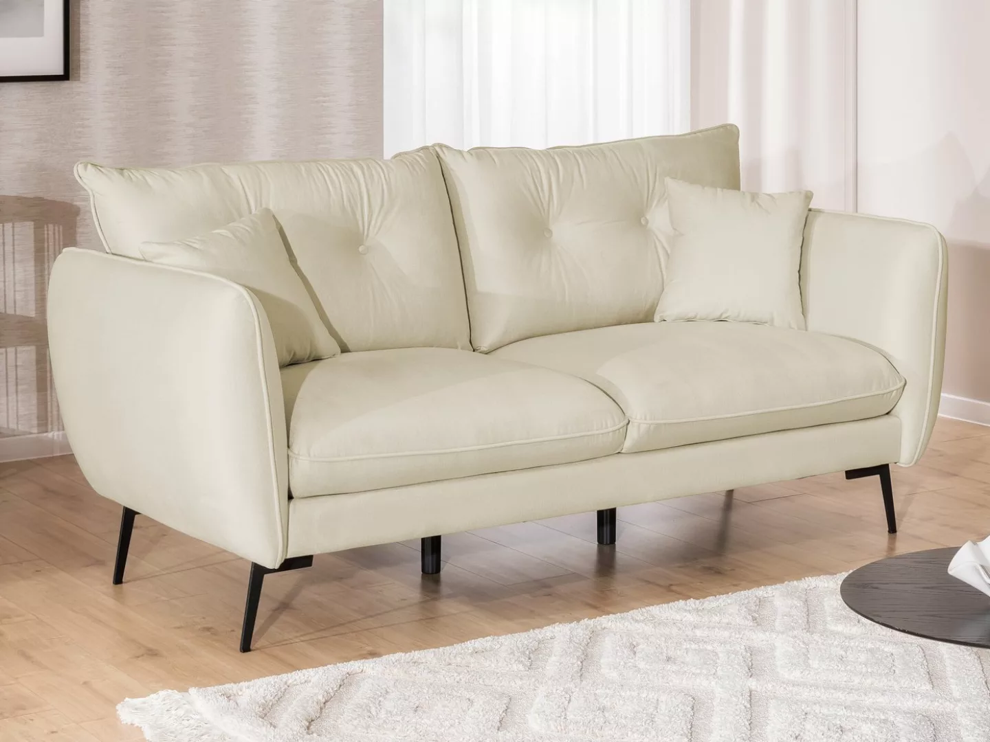 S-Style Möbel 3-Sitzer Sofa Nordloft aus Samt-Stoff mit Hohen Schwarzen Met günstig online kaufen