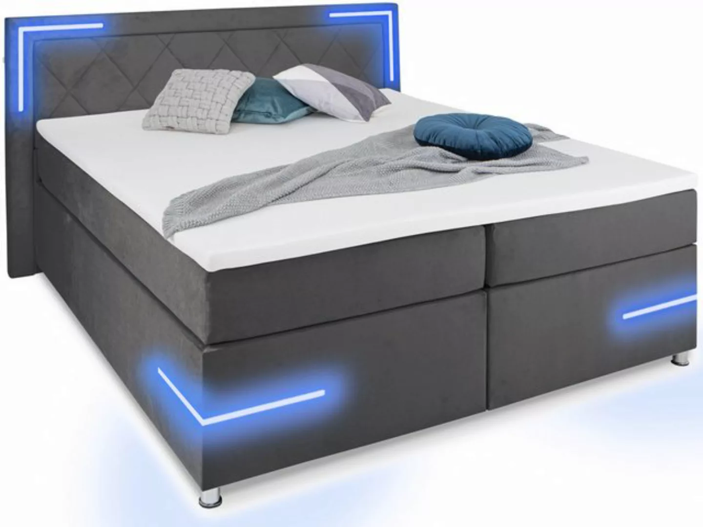 wonello Boxspringbett Arizona, mit LED Beleuchtung und Topper, wahlweise mi günstig online kaufen