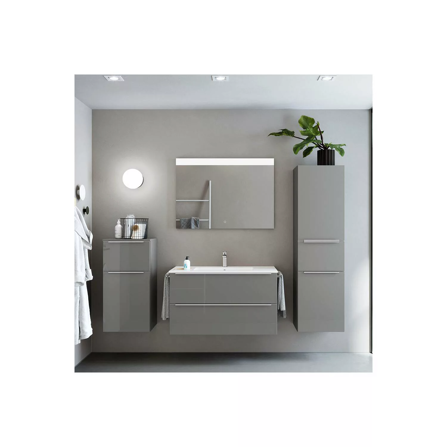 Badezimmermöbel Komplett Set mit 101cm Waschtisch, Spiegel und LED Beleucht günstig online kaufen