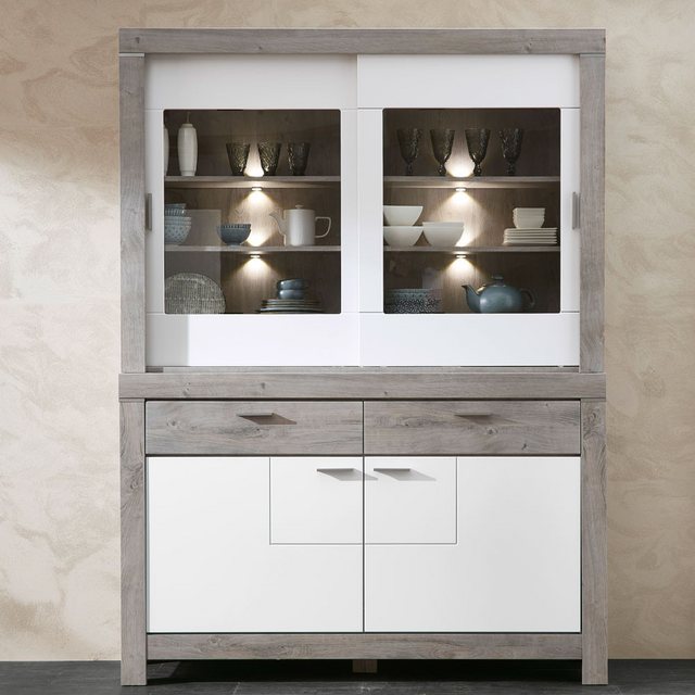 Lomadox Buffet GRONAU-55 schrank in weiß matt und Haveleiche Nb. inkl. LED, günstig online kaufen