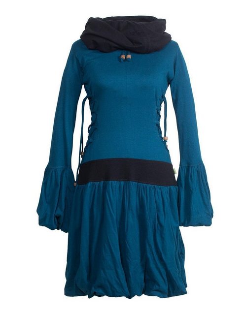 Vishes Jerseykleid Langarm Kleid mit seitlicher Schnürung Schalkragen Hippi günstig online kaufen