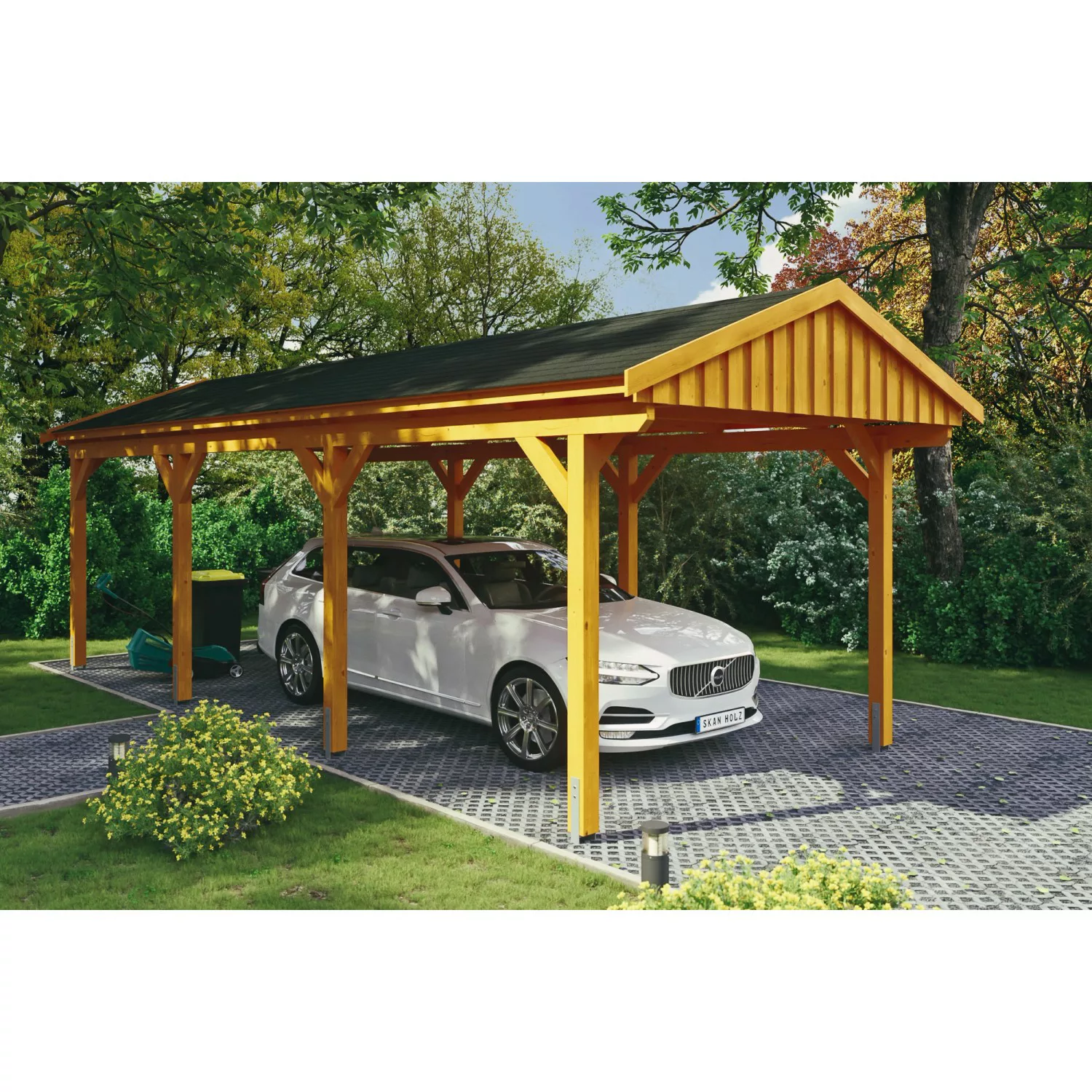 Skan Holz Carport Fichtelberg 317 cm x 808 cm Schwarze Schindeln Eiche Hell günstig online kaufen