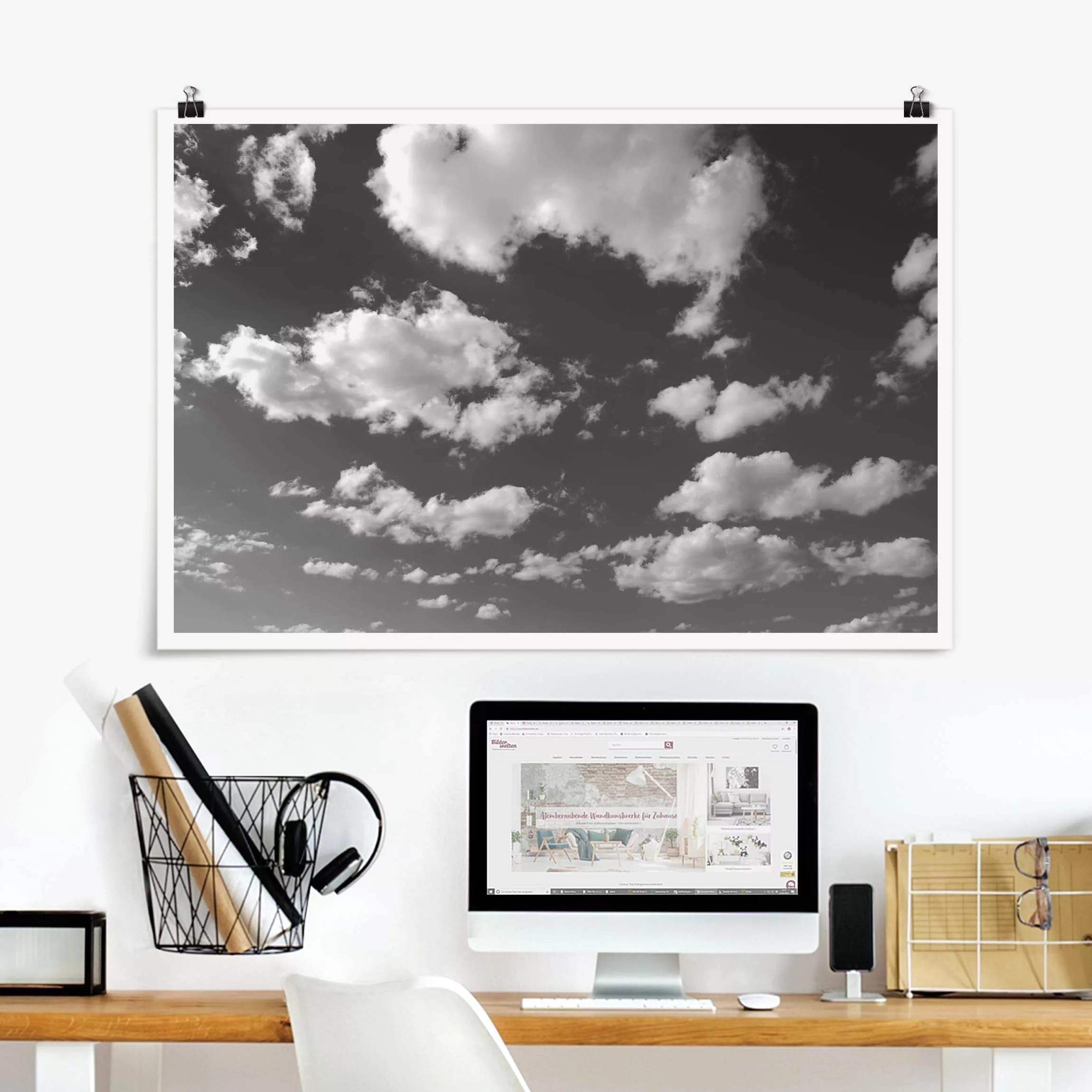 Poster Schwarz-Weiß - Querformat Wolkenhimmel II günstig online kaufen
