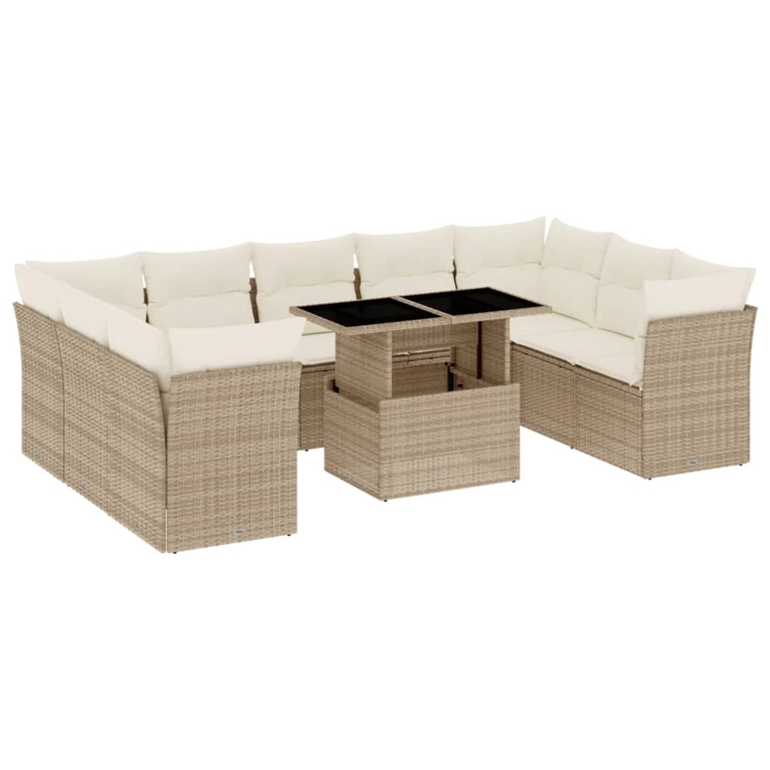 vidaXL 10-tlg Garten-Sofagarnitur mit Kissen Beige Poly Rattan Modell 193 günstig online kaufen