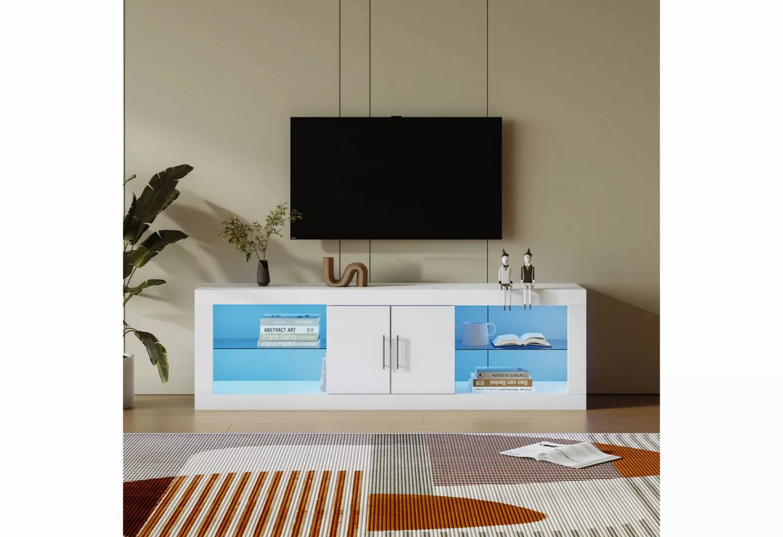 MODFU TV-Schrank Lowboard Fernsehtisch (16-Farben-LED,Bluetooth-Steuerung,g günstig online kaufen