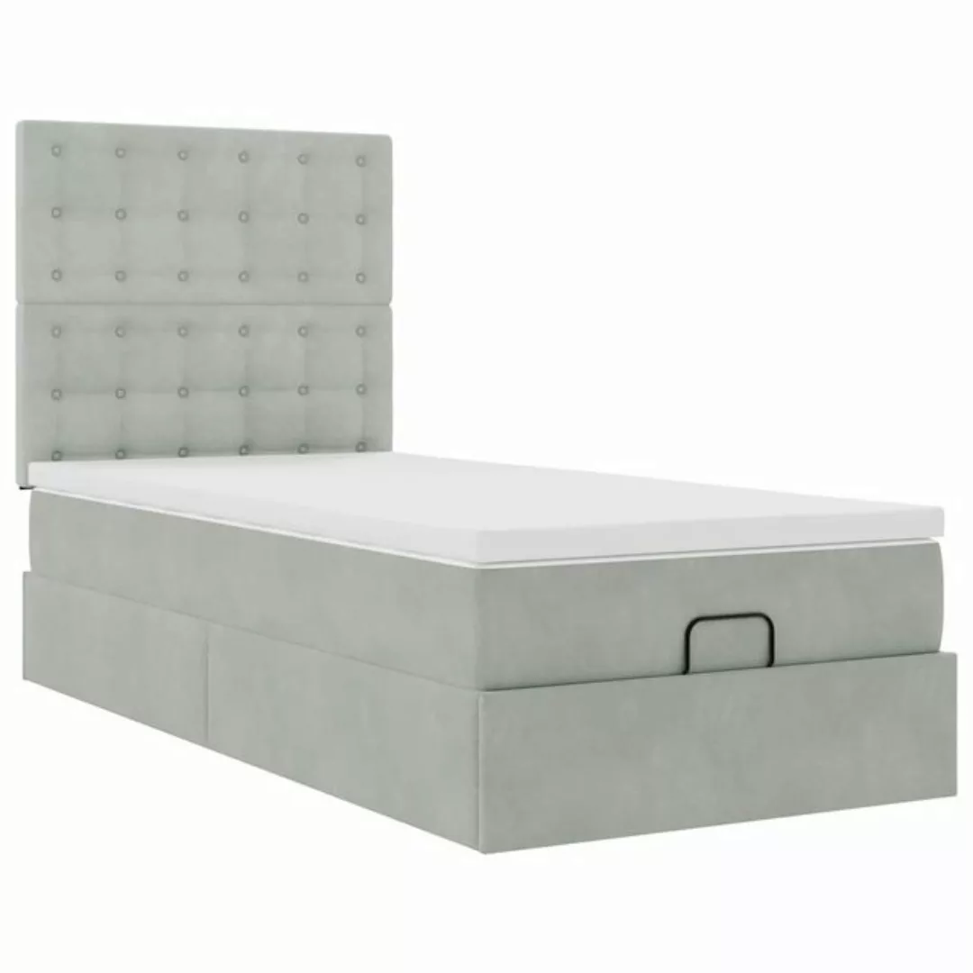 vidaXL Bett, Ottoman-Bett mit Matratzen & LEDs Hellgrau 90x190 cm Samt günstig online kaufen