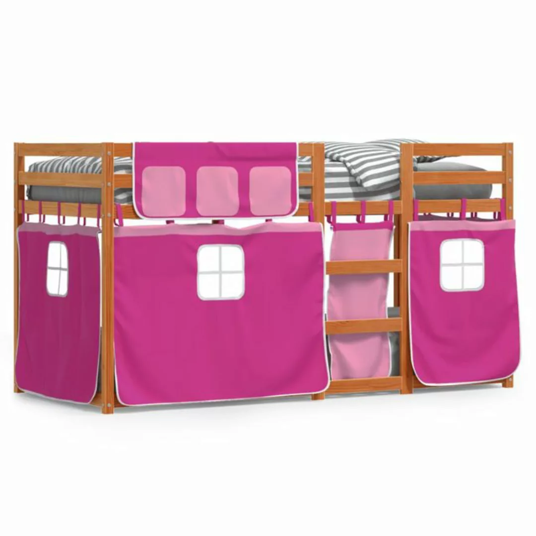 vidaXL Bett Etagenbett mit Vorhängen Rosa 80x200 cm Massivholz Kiefer günstig online kaufen
