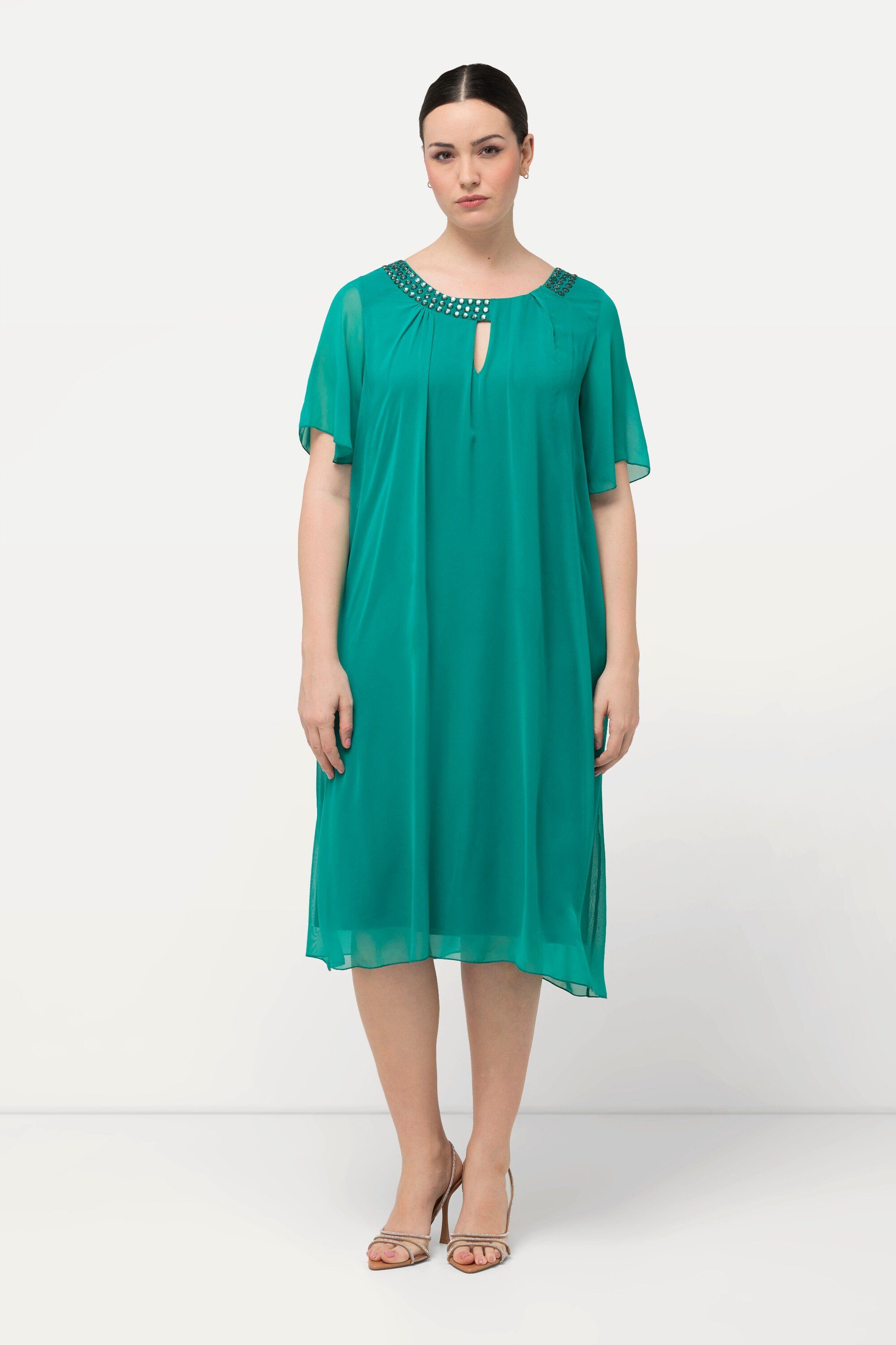 Ulla Popken Cocktailkleid Chiffonkleid Schmucksteine A-Linie günstig online kaufen