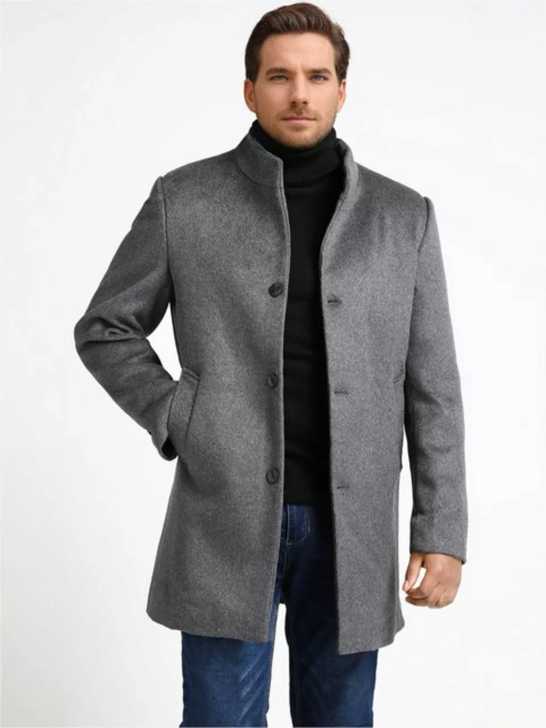 Allthemen Wollmantel Wintermantel Herren Verdickter Mantel Slim Fit Lang Bu günstig online kaufen