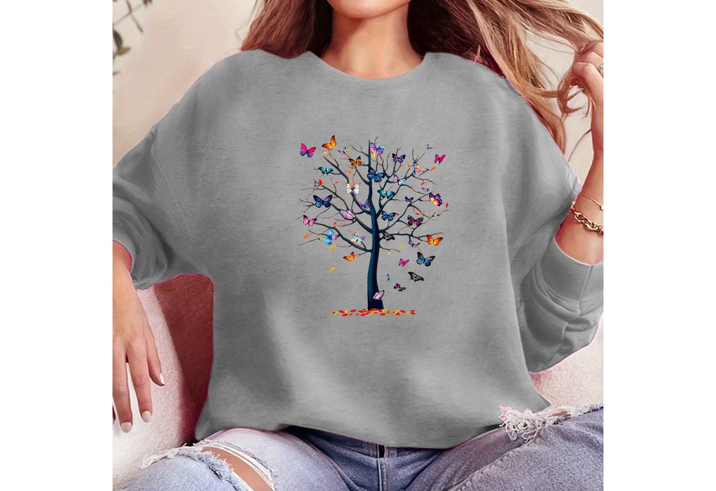 PYL Sweatshirt Damen Casual Sweatshirts mit Baum Druck,Langarm Pullover Top günstig online kaufen