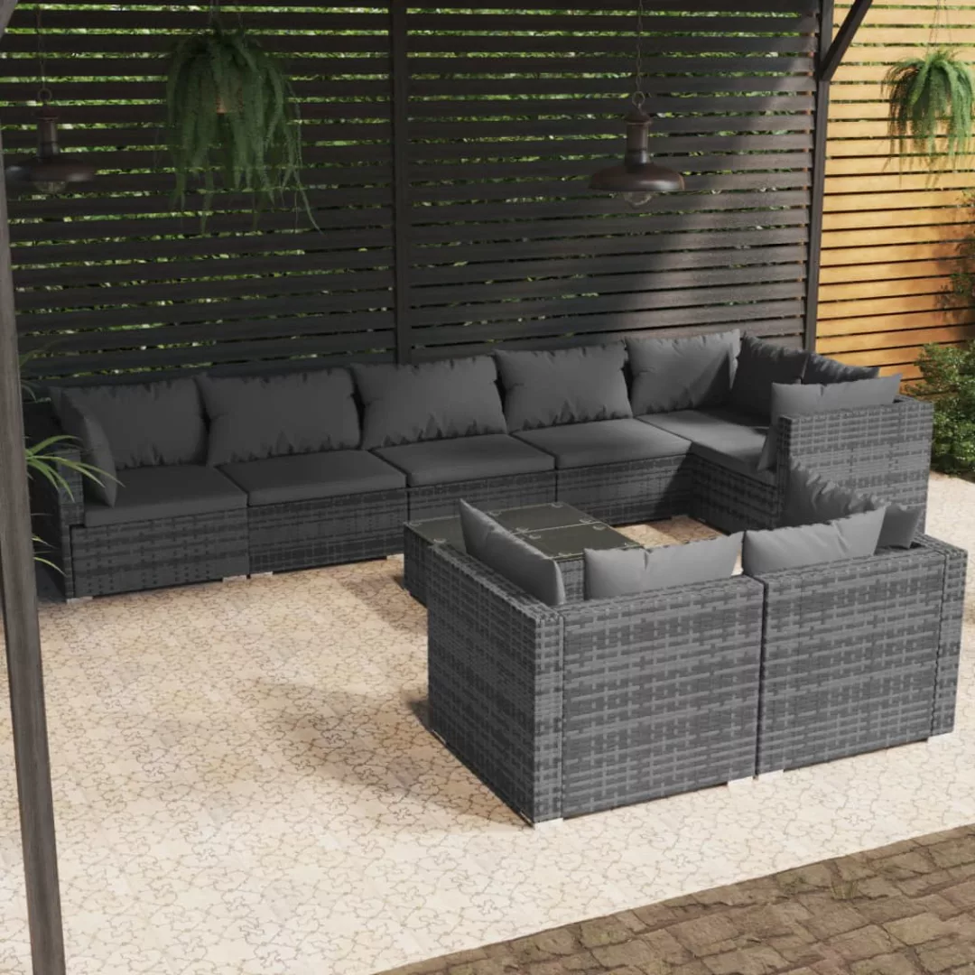 Vidaxl 9-tlg. Garten-lounge-set Mit Kissen Grau Poly Rattan günstig online kaufen