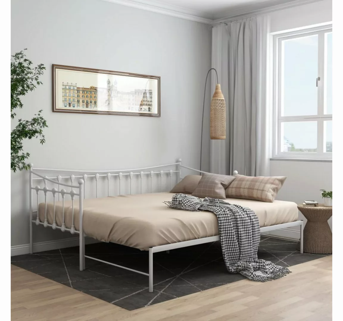 vidaXL Gästebett Ausziehsofa Bettgestell Weiß Metall 90x200 cm Einzelbett B günstig online kaufen