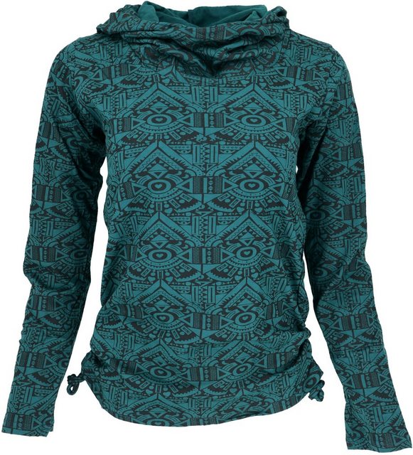 Guru-Shop Longsleeve Psytrance Langarmshirt mit Schalkragen - türkis altern günstig online kaufen