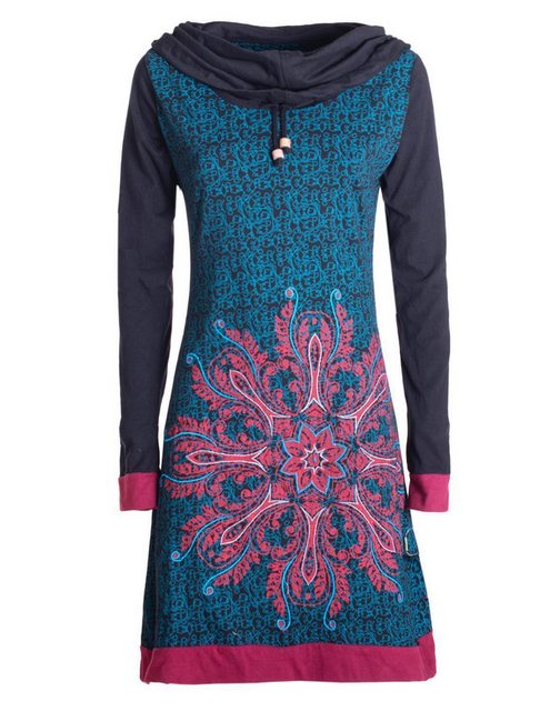 Vishes Tunikakleid Damen Schal-Kragen Mandala-Kleid Langarm-Shirtkleid Baum günstig online kaufen