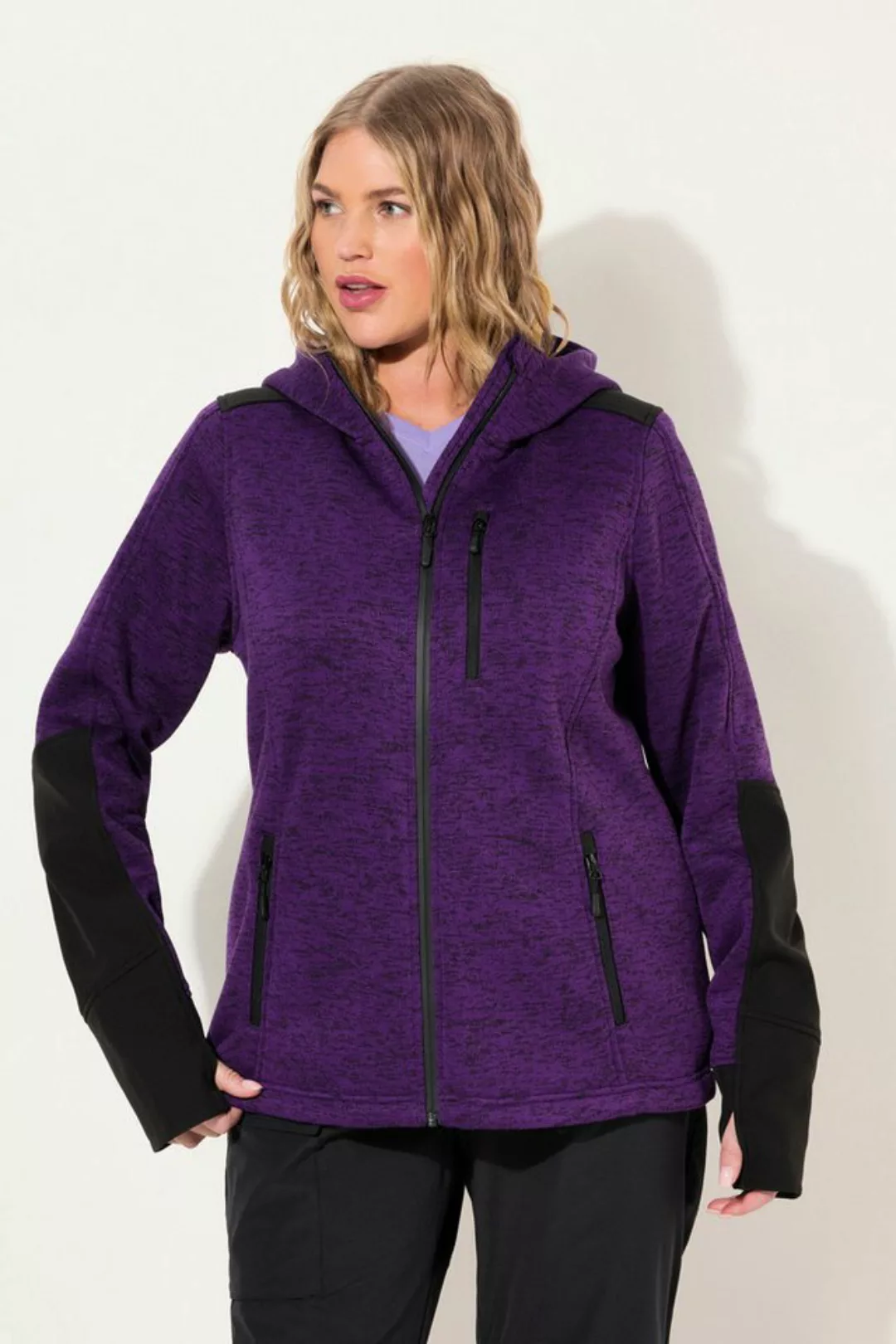 Ulla Popken Sweatjacke Fleecejacke Reflektordruck Kapuze Daumenloch günstig online kaufen