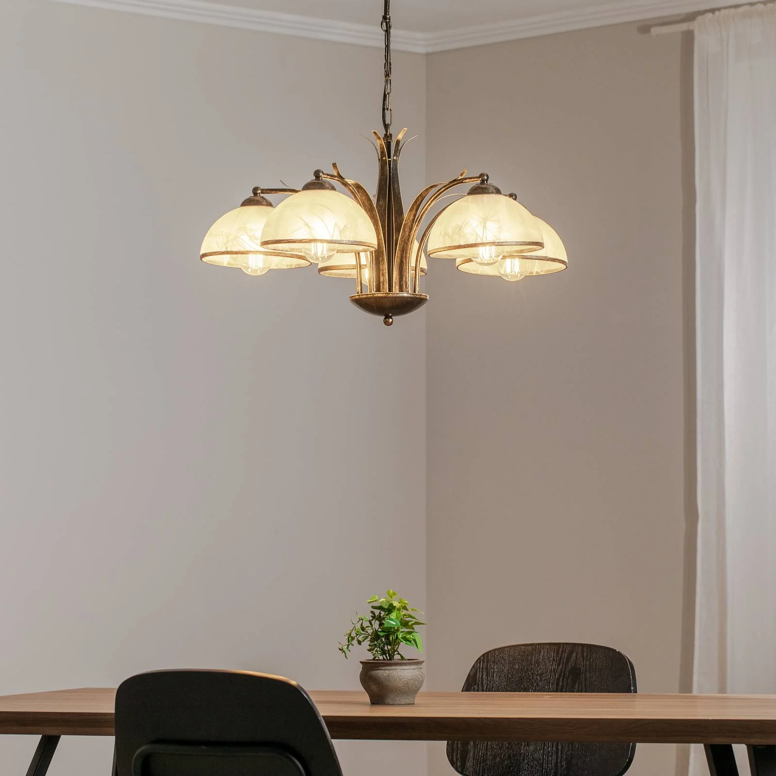 Kronleuchter Korfu, 5-flg., Ø 68 cm, goldfarben antik günstig online kaufen