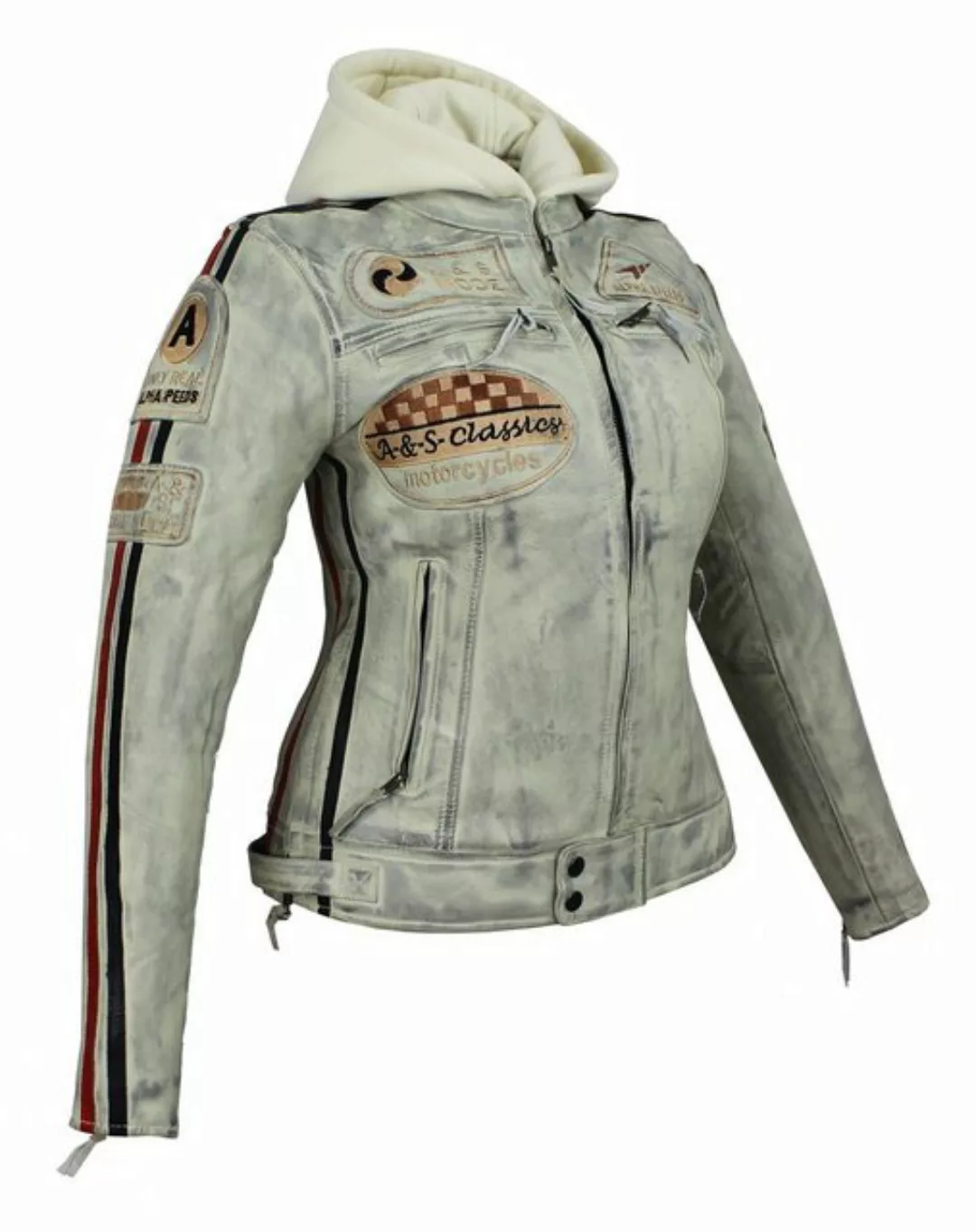 Alpha Speeds Bikerjacke Damen Leder Jacke Biker Freizeit Highway Jacke Weiß günstig online kaufen