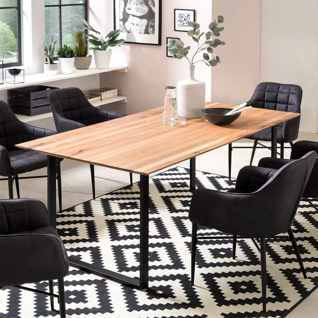 Küchen Tisch Eiche Massivholz Bügelgestell in Schwarz günstig online kaufen