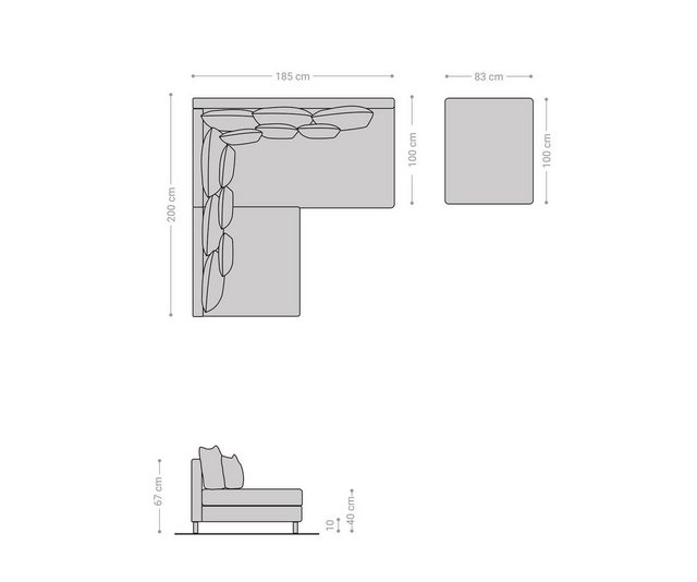 DELIFE Ecksofa Clovis, Grau Flachgewebe mit Hocker Ottomane Rechts Ecksofa günstig online kaufen