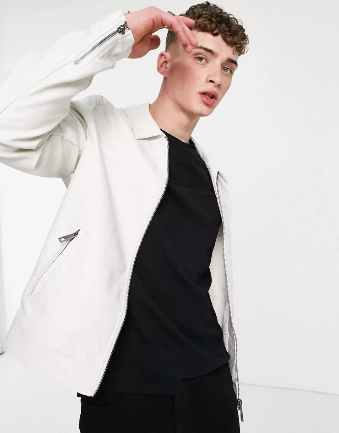 ASOS DESIGN – Harrington-Jacke aus Kunstleder in Weiß günstig online kaufen