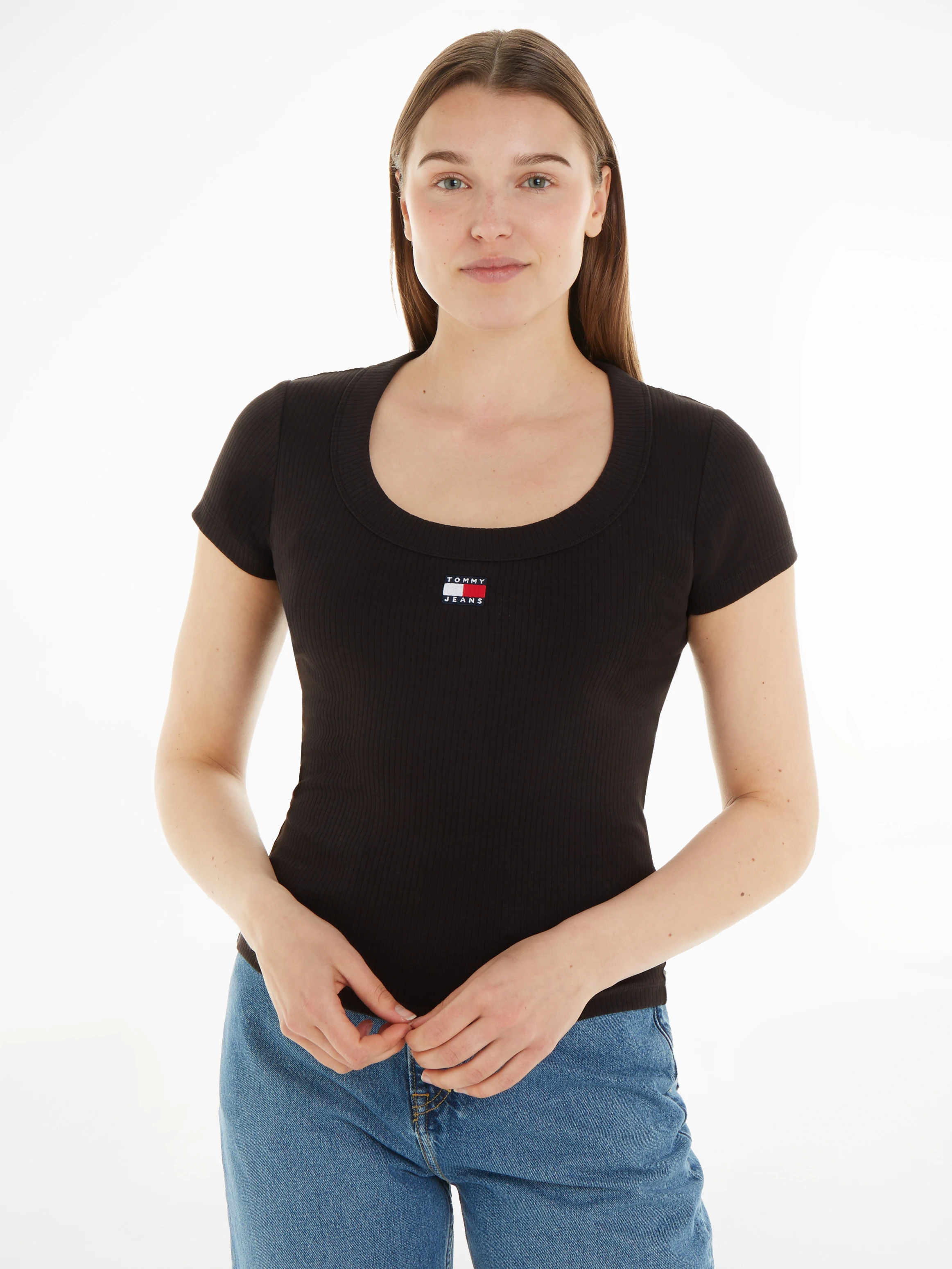 Tommy Jeans T-Shirt "TJW SLIM BADGE RIB TEE SS", mit Logostickerei günstig online kaufen