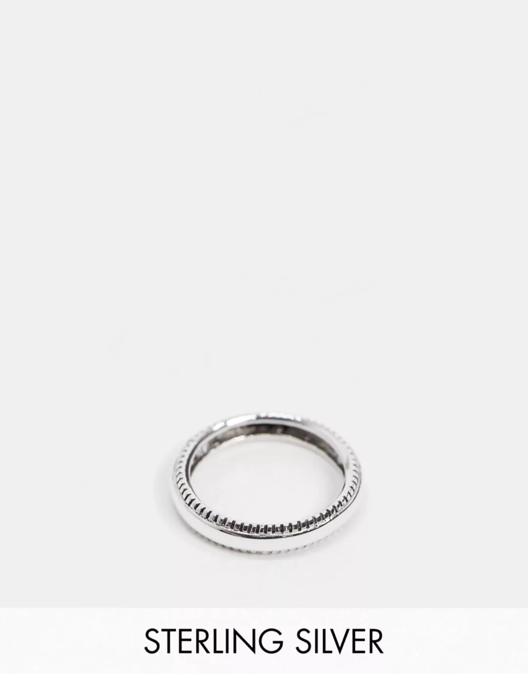 ASOS DESIGN – Ring aus Sterlingsilber mit strukturiertem Rand in Silber pol günstig online kaufen