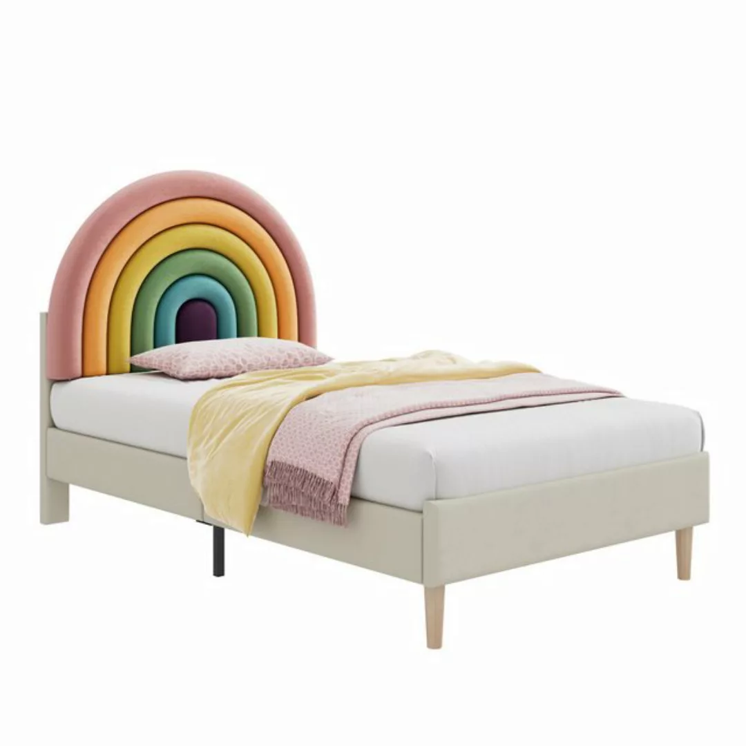 Flieks Polsterbett, Kinderbett mit verstellbarem Regenbogen-Kopfteil 90x200 günstig online kaufen